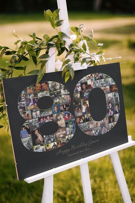 Men 80th Birthday Ideas, 80th Birthday Photo Collage, 80 Th Birthday Decorations, Simple 80th Birthday Party Ideas, 80 Year Old Birthday Themes, Photo Display For Birthday Party, Picture Display For Birthday Party, Appetizers For 80th Birthday Party, Men’s 80th Birthday Party