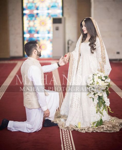 Congratulations Ayesha in your Nikkah, you’re such a gem of a person and deserve all the happiness☺️ @alluresalonspaofficial #pakistaniweddings #nikkah #bride #groom Weading Dress, White And Gold Dress, Nikkah Ceremony, Nikkah Bride, White Frock, Nikah Outfit, Nikah Dress, Shadi Dresses, Desi Wedding Dresses