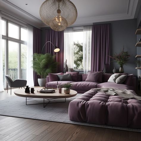 Lavender Bedroom Decor, Purple Living Room Ideas, Pink And Grey Room, Purple Living Room, Purple Home Decor, Bedroom Color Combination, Living Room Wall Color, Contemporary Living Room Design, Living Room Decor Gray