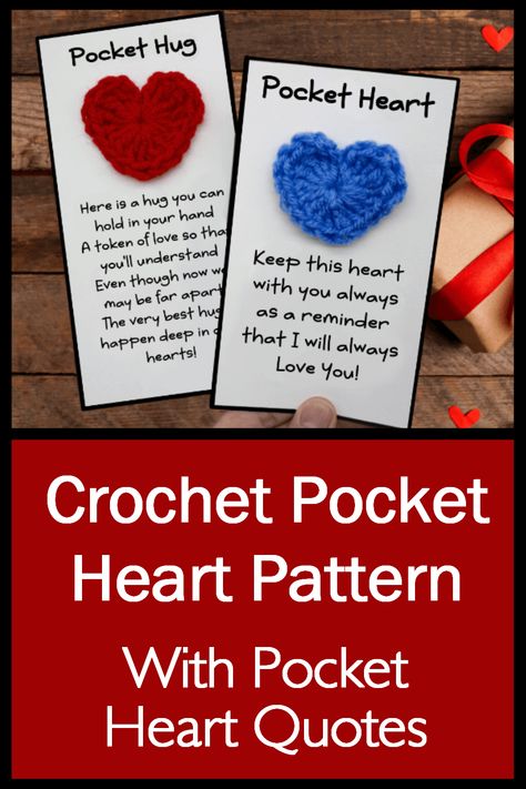 crochet-pocket-heart-pattern Pocket Hearts Free Pattern Crochet, Random Acts Of Kindness Crochet Pattern, Crocheted Pocket Hugs, Crochet Pocket Hug Heart Pattern, Pocket Hugs Diy Crochet, Pocket Heart Crochet, Pocket Hugs Crochet Pattern, Crochet Pocket Hug Heart, Pocket Hug Card Printable Free