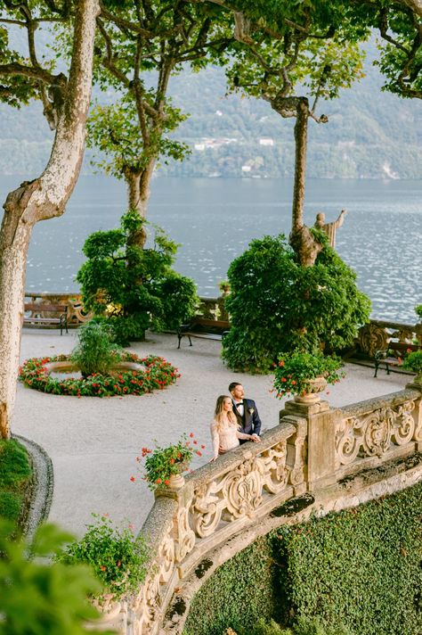 Bride and Groom photo at Lake Como outdoor wedding venue Villa Del Balbianello Proposal, Lake Como Villa Balbianello Wedding, Elegant Destination Wedding, Lake Como Intimate Wedding, Lake Como Engagement Shoot, Italy Villa Wedding, Wedding In Europe, Lake Como Honeymoon, Lake Como Wedding Aesthetic