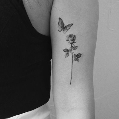 Micro Realism Flower Tattoo, Realism Flower Tattoo, Hanna Tattoos, Micro Realism, Single Rose Tattoos, Line Art Tattoos, Single Rose, Rose Tattoos, Flower Tattoos