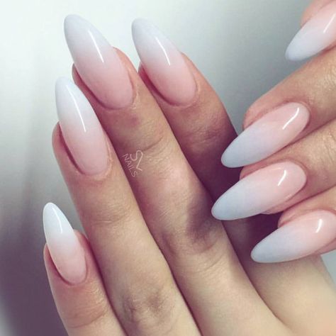 Almond Baby Boomer Nails, Soft Pink Nail Designs, French Ombre Nails Almond, Nails Ombre Almond, Baby Bloomer Nails, Long Almond Nail Designs, Ombre Almond Nails, Ombré French Tip, White Almond Nails