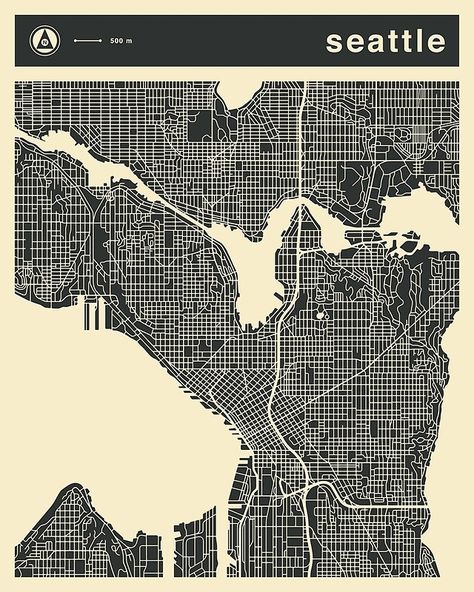 SEATTLE CITY MAP ART PRINT #seattle #seattlemap Seattle Map, Seattle Poster, Washington City, Jazzberry Blue, Seattle City, City Map Art, Map Canvas, Map Art Print, City Street