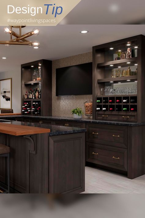 home bar in a game room Black Cabinets Bar Basement, Basement Bar Dark Cabinets, Bar Lounge Room, Basement Bars, Cabinet Trends, Kitchen Cabinet Trends, Showroom Decor, Home Bar Design, Game Room Bar