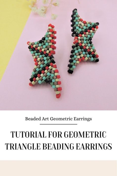 This geometric earrings tutorial is perfect for anyone looking to create a unique piece of jewelry. It features a repeating pattern of small beads that create a beautiful, intricate design. 
The geometric triangle earrings tutorial is easy to follow and can be used to create a variety of different earring styles. With this tutorial, you can create one-of-a-kind earrings that are sure to be a conversation starter. Earrings Tutorial, Beaded Art, Art Rainbow, Abstract Earrings, Art Earrings, Earring Tutorial, Rainbow Earrings, Geometric Triangle, Miyuki Beads