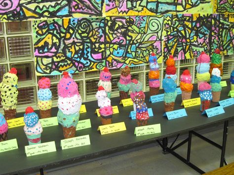 Paper Mache Ice Cream, Elementary Art Lessons, Kool Kids, Artists For Kids, Art Lessons Elementary, Arts Ed, First Art, Elementary Art, Art Studies