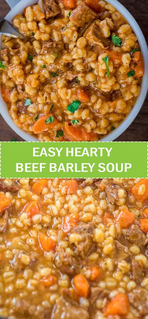 EASY HEARTY BEEF BARLEY SOUP | superfashion.US Beef Barley Soup Stovetop, Beef Barely Soup, Crockpot Beef Barley Soup, Beef Barley Stew, Beef Stew Meat Recipes, Beef And Barley, Stew Dinner, Stew Meat Recipes, Beef Barley