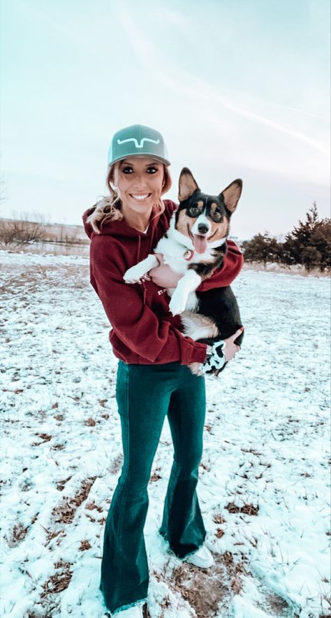 western outfit 🤠 kimes trucker hat @rowdyhand sweatshirt @Buckle bell bottoms @Hey Dude Shoes wendy and of course Daisy the corgi ☺️ Western Outfits With Hey Dudes, Western Hey Dudes Outfit, Hey Dude Outfit Ideas, Kimes Ranch Hat Outfit, What To Wear With Hey Dudes, Cute Outfits With Hey Dude Shoes, Hey Dude Shoes Women Outfit Ideas, Kimes Ranch Hats, Hey Dude Outfits