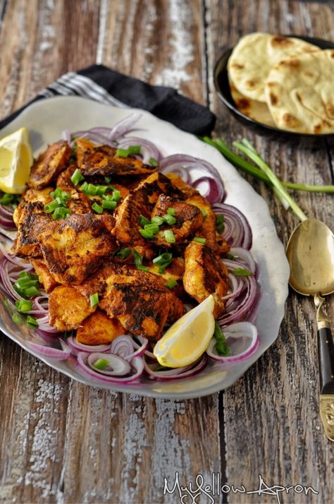 Tandoori Fish Tikka (Air Fryer, Stove Top & Oven) Tandoori Fish Tikka, Fish Tikka, Tandoori Fish, Tandoori Marinade, Healthy Food Alternatives, Tikka Recipe, Tandoori Masala, Chaat Masala, Healthy Fish