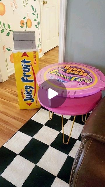 Grace Baldwin on Instagram: "Finished Bubble Tape End Table  and I love her🥹❤️  #maximalist #maximaldecor  #diy #diydecor #fooddecor #giantfood #artist #woodworking #handmadefurniture #interiordesign" Coffee Table Maximalist, Maximalist Coffee Table, Funky Tables, Table Painting Ideas, End Table Diy, Funky Coffee Tables, Diy End Table, Quirky Table, Foam Table