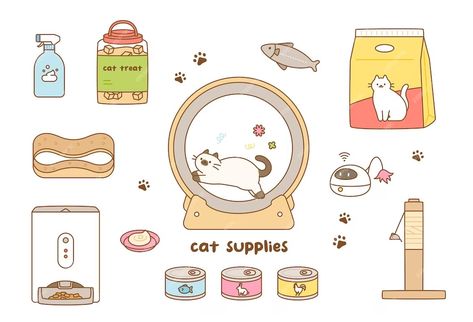 Premium Vector | A collection of toys and household items for cats cute outline style illustration Cat Toys Illustration, Cat Toys Drawing, Cat Toy Drawing, Toy For Cat, Drawing Toys, Korean Painting, Diy Abstract Canvas Art, Cat Items, Easy Doodle Art