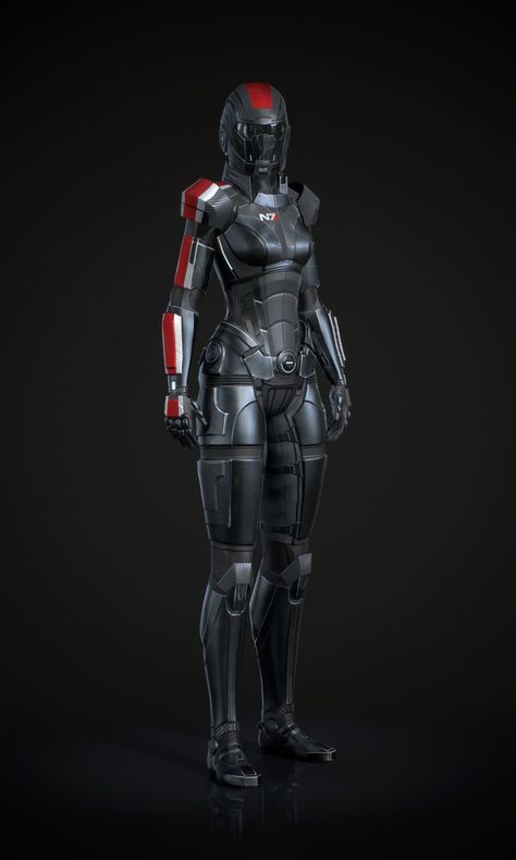 N7 armor, Maria Kondratieva on ArtStation at https://www.artstation.com/artwork/VPV9P N7 Armor, Mass Effect Games, Mass Effect Andromeda, Mass Effect Art, Power Armour, Futuristic Armour, Female Armor, Power Armor, Fantasy Armor