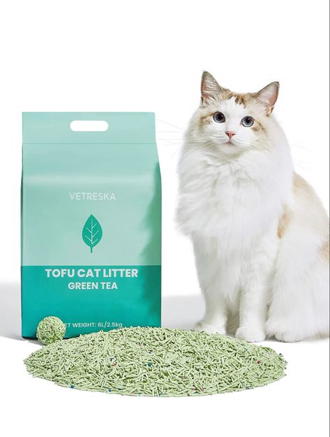 VETRESKA Tofu Cat Litter, Natural Eco-Friendly Pretty Kitty Litter, Flushable Clumping Tofu Cat Litter Pellets - Ultra Absorbent, Odor Control, Dust-Free Low Tracking Cat Litter (Greentea) #dog #cat #feline #paw #woof #meow #dogmom #catmom #catlady #crazycatlady #stylishpet #leash #ceramic #dish #bowl #pastel #pet #rope #water #fooddish #waterbowl #dogleash #harness Pet Branding, Natural Pretty, Cats Art Drawing, Kitty Litter, Cat Pad, Cat Feeder, Pretty Kitty, Luxury Pet, Pet Feeder