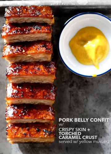 Confit Recipes, Pork Belly Recipes, Pork Dishes, Yellow Mustard, Pork Belly, Food 52, Pork Recipes, Meat Recipes, Gravy