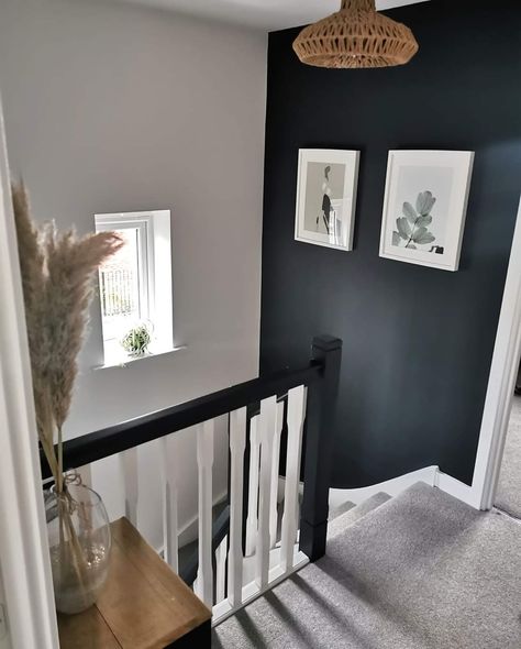 Hall Stairs And Landing Decor, Stair Landing Decor, Hallway Colour Schemes, Hallway Landing, Stairs And Hallway Ideas, Entrance Hall Decor, Staircase Wall Decor, Hallway Colours, House Staircase