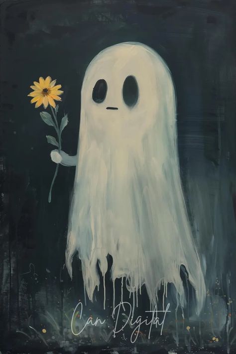 Cute Ghost Holding a Flower Digital Halloween Cottagecore Decor Dark Academia Vintage Wall Art Poster Ghost H9 - Etsy Türkiye Halloween Cottagecore Aesthetic, Dark Things To Paint, Halloween Posters Ideas, Art Inspiration Halloween, Halloween Posters Aesthetic, Dark Poster Aesthetic, Halloween Poster Aesthetic, Dark Ghost Aesthetic, Ghost Art Drawing