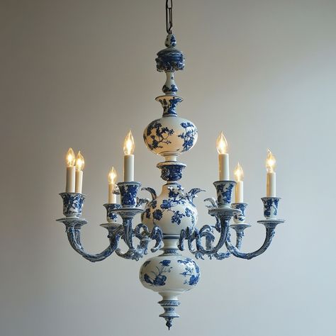 Blue And White Chandelier, Reflecting Light, Historical Design, White Chandelier, Hand Painted Ceramics, Floral Patterns, Persian, Floral Pattern, Blue And White