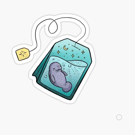 "tea manatee (manatea) tea bag " Sticker for Sale by Liviaartdesigns | Redbubble Trout Lily, Bag Sticker, Coffee Stickers, Stickers For Sale, Journal Doodles, Unique Coffee, Tattoo Design Drawings, Tea Bag, Sleeve Tattoos