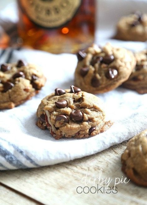 Browned Butter Bourbon Chocolate Chip Cookies | Cookies and Cups Derby Pie Cookies, Derby Pie Recipe, Brown Butter Bourbon, Bourbon Cookies, Butter Bourbon, Pecan Chocolate Chip Cookies, Bourbon Chocolate, Popular Pies, Cookies And Cups