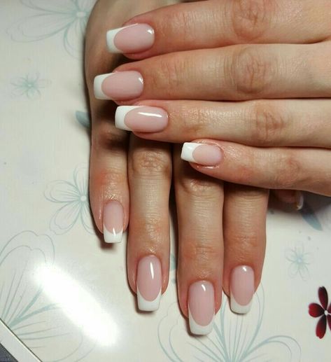 Squoval French Tip Nails Long, Normal French Tip Nails, Plain White French Tip Nails, Ballerina French Tip Nails, Squoval French Tip Nails, Natural French Tips, French Manicure Long Nails, Gel Nails French, Squoval Nails