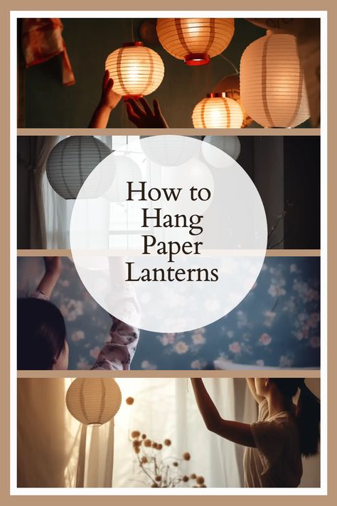 Learn about using fishing line for an invisible hold. This pin provides instructions on hanging paper lanterns from the ceiling using clear fishing line, creating the illusion that they are floating in the air, perfect for parties or wedding receptions. Hanging Lantern Lights In Bedroom, Hanging Lanterns Wedding Reception, Wedding Paper Lantern Decor, How To Hang Paper Lanterns From Ceiling, Paper Lantern Decor Outdoor Party Ideas, Bedroom Paper Lanterns, How To Hang Paper Lanterns, How To Hang Lanterns From Ceiling, Lantern Hanging Ideas