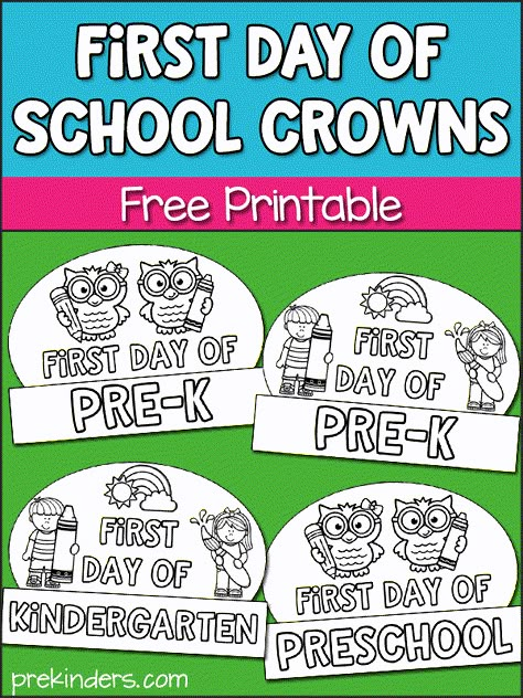 First Day Of Prek Activity, First Day Of Class Activities Preschool, First Day School Crafts For Preschool, First Day Of Kindergarten Crown Free, First Day Of Preschool Crown Free, First Day Of Preschool Printable Free, First Day Of School Hat Printable, First Day Of School Crowns Free, First Day Of School Crown Printable