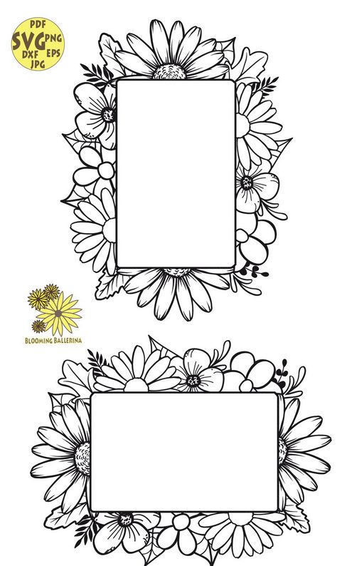 Floral borders svg, Floral svg, Daisy Svg, Botanical svg, Monogram frame Svg, Floral svg file, Rectangular Frame, Cricut Wedding flowers svg Floral Frames Drawing, Decorative Frames Border, Drawing Floral Designs, Flower Frame Painting, Botanical Border Design, Flower Borders For Project, Flowers Frame Design, Floral Border Design For Project, Borders And Frames Flowers