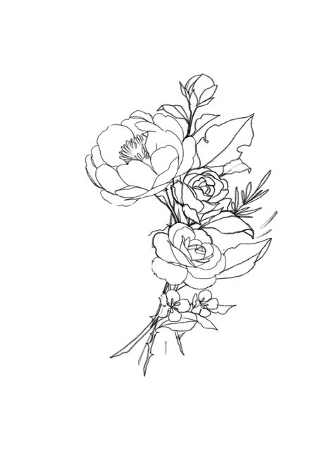 Would look beautiful coloured with keno colours and cursive writing for jim.T Flower Bouquet Drawing, Drawing Rose, Tattoo Painting, Kunst Tattoos, Geniale Tattoos, Painting Quotes, Diy Tattoo, Bouquet Ideas, Desenho Tattoo