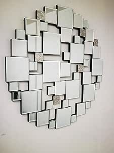 About this item Features: Contemporary patch work mirror, Highlight your decor, Ideal for hanging by your front door Specification: Please Note: Not suitable for high moisture zones. Diameter: 60cm, Depth: 1.5cm, Weight: 3kg Artistic Mirror, Lounge Bathroom, Square Mirrors, Multi Picture Frames, Multi Picture, Mirror Wall Clock, Mirrored Wall, Arched Mirror, Collage Picture Frames