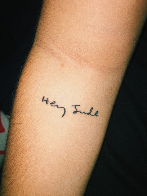 Lyric Tattoos Meaningful, The Beatles Inspired Tattoos, Simple Beatles Tattoo, Hey Jude Tattoo, The Beatles Tattoo Ideas, Tattoos Inspired By Songs, Beatles Inspired Tattoos, Beatles Tattoo, Beach Tattoos