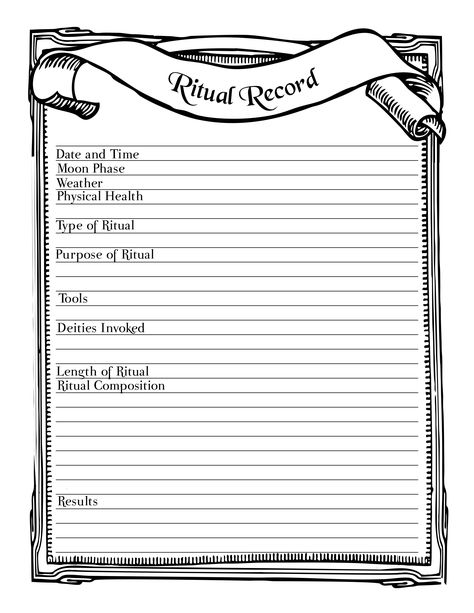 Ritual Record Printable Stationary Page Book of Shadows Free Download Spiritual Worksheets, Blank Book Of Shadows, Witchy Journal, Book Of Shadows Pages, Witch Board, Printable Stationary, Spell Books, Grimoire Book, Magick Spells