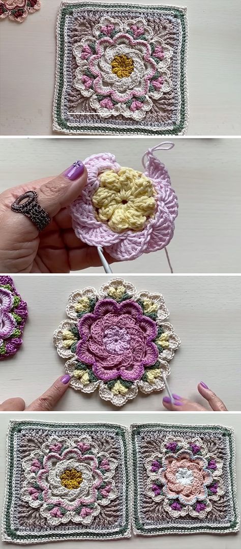 Crochet 3d Petal Granny Square Tutorial - Crochet & Knit by Beja - Free Patterns, Videos + How To Crochet Music, Classic Granny Square, Crochet Book Cover, Crochet Baby Projects, Loom Crochet, Granny Square Tutorial, Crochet Blocks, Crochet Videos Tutorials, Granny Squares Pattern