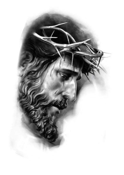 Jesus Face Tattoo Design, Jesus Tattoo Design For Men, Jesus Christ Tattoo Designs, Jesus Face Tattoo, Jesus Portrait Tattoo, Tattoo Jesus Cristo, Pray Tattoo, Jesus Tattoos, Tattoo Jesus