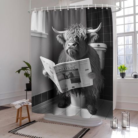 PRICES MAY VARY. [Cow Shower Curtain Quality] :100% durable polyester fabric,waterproof,dry fast and not crinkle.This highland cow bathroom shower curtains can be cleaned with a quick rinse or wipe after a shower,and colors will never fade after long years use. [Cow Shower Curtains for the Bathroom Measures] This western bathroom decor animal bathroom curtain is 72” width and 72” length(182*182cm). This cow print curtains for bedroom shower curtain polyester fabric shower liner’s size is suitabl Cow Shower Curtain Bathroom, Bathroom Decor Western, Cow Shower Curtain, Cow Bathroom, Cow Sitting, Western Curtains, Western Bathroom Decor, Funny Highland Cow, Animal Bathroom