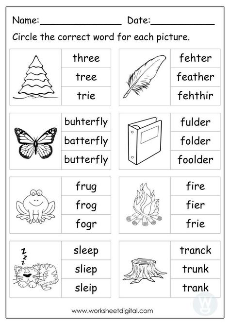 10 Printable Circle The Correct Word, Spelling for Kindergarten Preschool Homeschool, Homework Practice, Word Recognition Look at the picture and identify the spelling. Circle the correct word. Suitable as a revision or reinforcement practice. 1 PDF file contains 10 printable pages. Size : A4 size For more worksheets, check out our store. https://www.etsy.com/shop/WorksheetDigital Thank you for visiting Worksheet Digital. Grade 1 Spelling Worksheets, Worksheet For Grade 1 English, How To Teach Spelling, Worksheet English For Kindergarten, Spelling For Kindergarten, Spelling Words Activities, Preschool Writing Worksheets, Spell Worksheet, Homework For Kindergarten