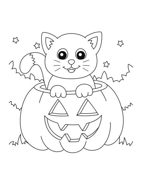 Fall Coloring Sheets, Cute Halloween Coloring Pages, Imprimibles Halloween, Free Halloween Coloring Pages, Halloween Coloring Sheets, Pumpkin Coloring Pages, Halloween Coloring Book, Cat Coloring Page, Easy Coloring Pages