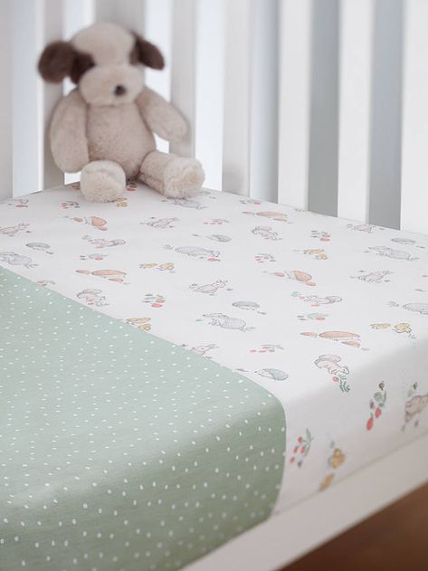 John Lewis Oh My Darling Woodland & Spot Print Cotton Fitted Baby Sheet, Pack of 2, Cot (120 x 60cm) Woodland Baby Bedding, Baby Sheets, Baby Room Inspiration, Nursery Room Inspiration, My Darling, Woodland Baby, Baby Bedding, Woodland Nursery, Bedding Shop