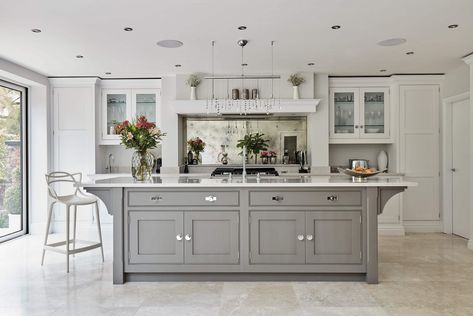 Contemporary Grey Kitchen, Edinburgh House, Inframe Kitchen, Aga Kitchen, Gray Kitchens, Tom Howley, Baseboard Styles, Conservatory Kitchen, Grey Kitchen Island