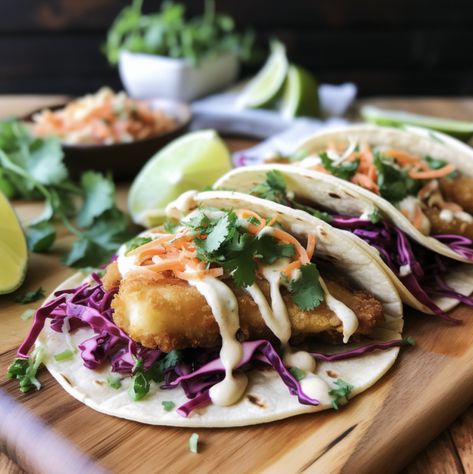 Beer Battered Fish Tacos Beer Battered Fish Tacos, Battered Fish Tacos, Poblano Sauce, Beer Battered Fish, Taco Time, Tempura Batter, Beer Battered, Taco Fillings, Fish Taco