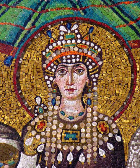 The Empress Theodora (corrected perspective) | One of the mo ... Quotes Historical, Empress Theodora, Byzantine Fashion, Byzantine Jewelry, Quotes Strong, Byzantine Mosaic, Eastern Roman, Roman Mosaic, Empire Romain