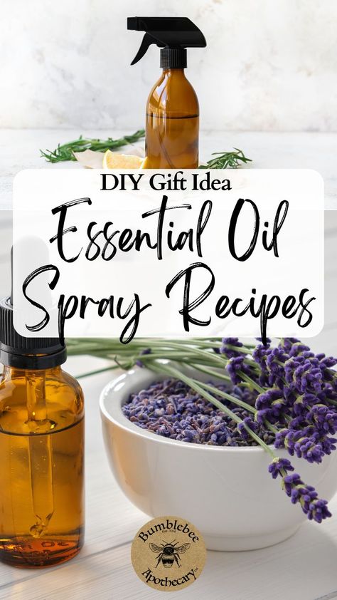 DIY Essential Oil Sprays for a Fresh, Natural Home! 🏡 Learn how to make 3 simple recipes: a calming linen spray, a refreshing air freshener, and a multipurpose cleaner. Perfect for promoting relaxation, eliminating odors, and cleaning with ease! 🌿 These eco-friendly sprays also make thoughtful, budget-friendly DIY gifts for housewarmings, holidays, or just because. 🌸 Featuring lavender, citrus, and tea tree oils for amazing scents. #DIYgifts #essentialoils #naturalliving #homedecor Diy Essential Oil Room Spray Recipes, Diy Room Freshener Spray, Air Freshener Diy Essential Oils, Diy Air Freshener Spray, Bumblebee Apothecary, Linen Spray Essential Oils, Essential Oil Sprays, Diy Linen Spray, Essential Oil Spray Recipes