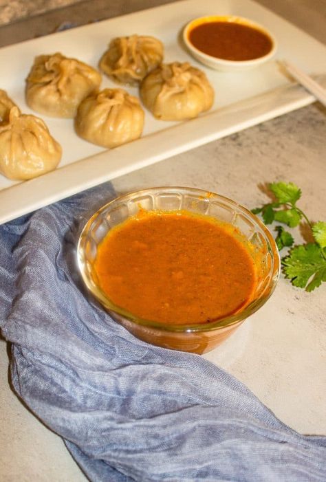 Nepali Momo Sauce | Momo Dipping Sauce I Momo Achar - Easy Nepali & Fusion Recipes I SpoonBun Momo Sauce Recipe, Chicken Momo Recipe, Nepali Momo, Achar Recipe, Momos Recipe, Fusion Recipes, Dipping Sauces Recipes, Vegan Sauces, Indian Breakfast