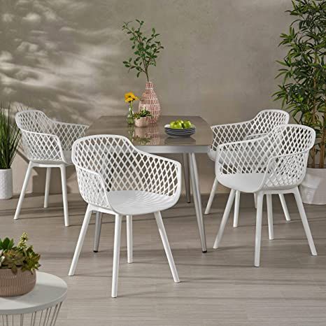 AmazonSmile: Christopher Knight Home Shawn Outdoor Modern Dining Chair (Set of 4), White : Everything Else Outdoor Patio Dining, Mesh Pattern, 4 Dining Chairs, White Dining Chairs, Patio Dining Chairs, Noble House, Furniture Dining Chairs, Modern Vibe, Modern Dining Chairs