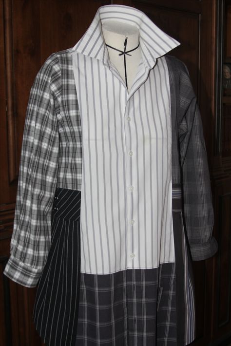 Recycled Men's Dress Shirt Diy Dress From Mens Shirt, Diy Dress Out Of Mens Shirt, Mens Shirt Refashion Dress, Men’s Shirt Upcycle, Upcycle Mens Dress Shirt, Men’s Shirt Into Dress, Shirt Stripes, Recycled Shirts, Mens Shirt Refashion