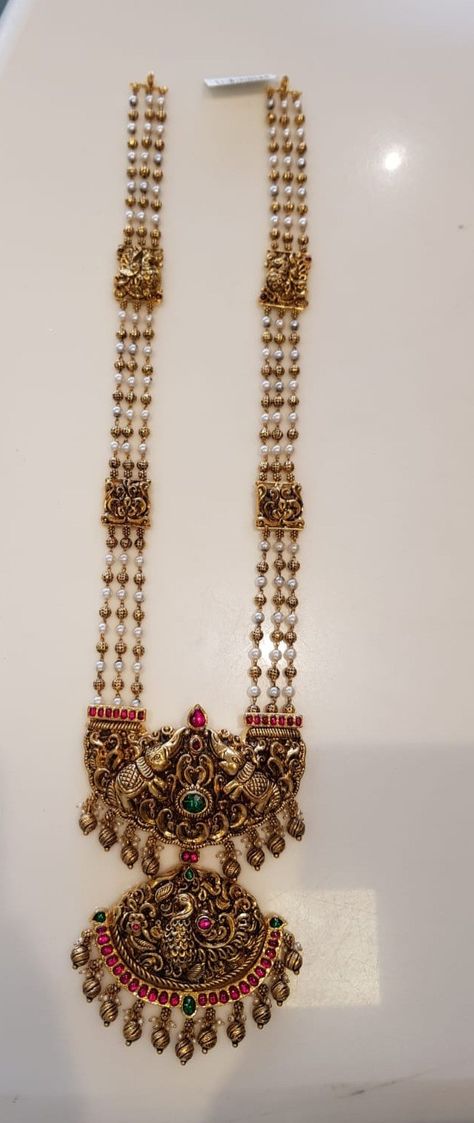 Gold Pendent For Chain, Pearl Haaram Gold, Nakshi Pendants Temple Jewellery, Pearl Jewelry Necklace Indian Antique, Gold Haaram Designs Indian, Latest Antique Necklace Designs, Pearl Haram Designs Gold, Antique Gold Pendant Designs, Antique Pendants Gold Indian