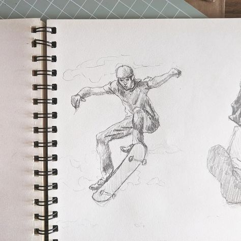 Quick sketch of a man on a skateboard Skater Sketch, Skate Sketch, Skateboard Boy, Stone Artwork, Boy Sketch, Boy Drawing, Woodland Scene, Skater Boy, Art Pencil