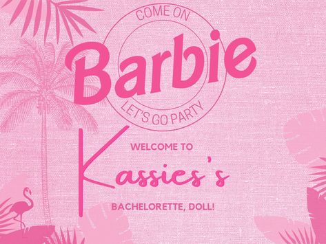 Barbie Sign, Barbie Themed Bachelorette Party, Glitter Barbie, Barbie Bachelorette, Party Welcome Sign, Barbie Birthday Party, Bachelorette Party Themes, Barbie Birthday, Barbie Party