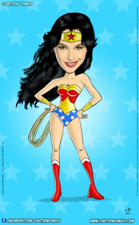 Gal Gadot as Wonder Woman by sidan Wonder Woman Caricature, Woman Caricature, Wonder Woman Artwork, Zack Snyder, Gal Gadot Wonder Woman, Female Superhero, C Section, Man Of Steel, Gal Gadot