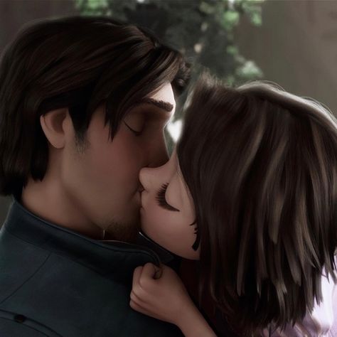 Tangled Flynn And Rapunzel, Rapunzel And Eugene Matching Icons, Rapunzel And Eugene Kiss, Rapunzel And Flynn Aesthetic, Rapunzel And Eugene Wedding, Rapunzel Brown Hair, Tangled Kiss, Rapunzel X Flynn, Rapunzel And Eugene Fan Art